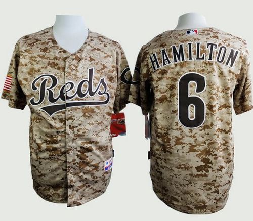 Reds #6 Billy Hamilton Camo Alternate Cool Base Stitched MLB Jersey - Click Image to Close